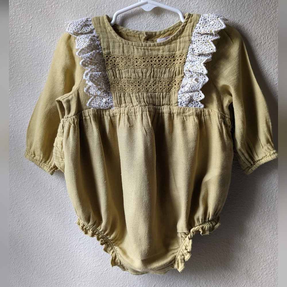 Louise Misha | Golden Mustard Lace Bubble Romper